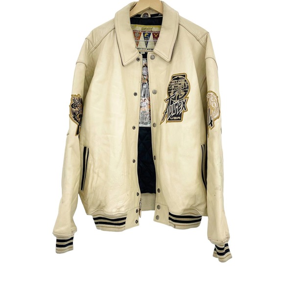 Avirex A Varsity Cream Icon Signature Leather Bomber Varsity